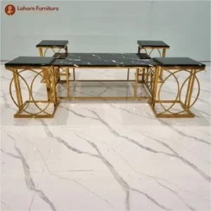 Marble Black Center Table 5 Piece Set